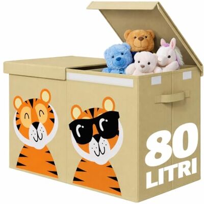 BAKAJI Box Contenitore per Giocattoli Bambini con Animali, Scatola Pieghevole Salvaspazio Capacità 80 Litri Multiuso, Organizer Richiudibile con Maniglie e Chiusura a Strappo, 62.5x31.5x40cm (Beige) BAKAJI Box Contenitore per Giocattoli Bambini con Animali, Scatola Pieghevole Salvaspazio Capacità 80 Litri Multiuso, Organizer Richiudibile con Maniglie e Chiusura a Strappo, 62.5x31.5x40cm (Beige)