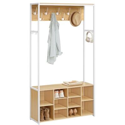 VASAGLE Appendiabiti Ingresso con Panca Scarpiera, Scomparti Aperti, Ganci Mobile Ingresso da Terra, Ripiani Regolabili, Rovere Dorato e Bianco Opaco, Collezione BARNET VASAGLE Appendiabiti Ingresso con Panca Scarpiera, Scomparti Aperti, Ganci Mobile Ingresso da Terra, Ripiani Regolabili, Rovere Dorato e Bianco Opaco, Collezione BARNET