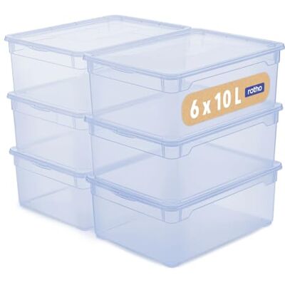 Rotho CLEAR scatola porta oggetti 10 L set 6 con coperchio impilabile blu Scatole portaoggetti per lo storage, chiusura sicura, impilabili, trasparenti blu, contenuto visibile, facili da pulire Rotho CLEAR scatola porta oggetti 10 L set 6 con coperchio impilabile blu Scatole portaoggetti per lo storage, chiusura sicura, impilabili, trasparenti blu, contenuto visibile, facili da pulire