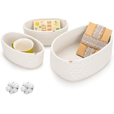 AiQInu Set di 3 Cestini Portaoggetti Intrecciato, Cestini Portaoggetti Bagno, Cestino in Cotone per Cosmetici, Cesto Organizer, Boo Basket per Camera da Letto, Soggiorno (Beige Chiaro) AiQInu Set di 3 Cestini Portaoggetti Intrecciato, Cestini Portaoggetti Bagno, Cestino in Cotone per Cosmetici, Cesto Organizer, Boo Basket per Camera da Letto, Soggiorno (Beige Chiaro)