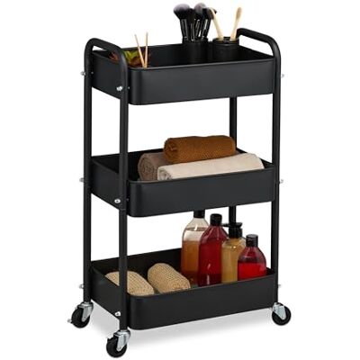 Relaxdays - 3-Tier Kitchen Cart - Nera - Carrello utilitario Relaxdays - 3-Tier Kitchen Cart - Nera - Carrello utilitario