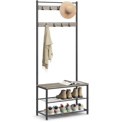 VASAGLE Appendiabiti con Scarpiera, Mobile da Ingresso con Panca, 3 in 1, Struttura in Acciaio, per Entrata Corridoio, 32 x 70 x 177 cm, Stile Industriale, Greige e Nero VASAGLE Appendiabiti con Scarpiera, Mobile da Ingresso con Panca, 3 in 1, Struttura in Acciaio, per Entrata Corridoio, 32 x 70 x 177 cm, Stile Industriale, Greige e Nero