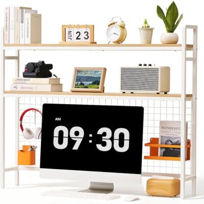 VEVOR Scaffale da Scrivania a 3 Ripiani con Griglia Colore Bianco Multiuso Organizer Struttura in Metallo e Ripiani in Legno, con Piedini Antiscivolo, per Dormitorio Camera Computer Casa e Ufficio VEVOR Scaffale da Scrivania a 3 Ripiani con Griglia Colore Bianco Multiuso Organizer Struttura in Metallo e Ripiani in Legno, con Piedini Antiscivolo, per Dormitorio Camera Computer Casa e Ufficio