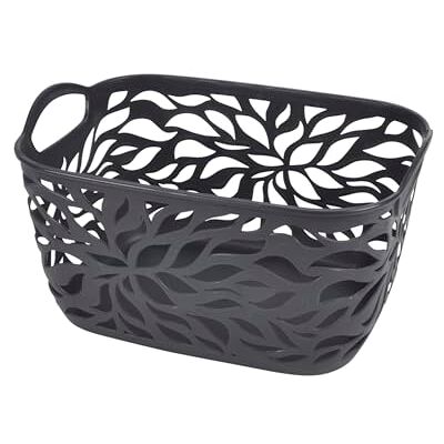 Homéa , Cesta con motivo vegetale, plastica, 14 l, 35 x 25 x 21 cm, colore: antracite Homéa , Cesta con motivo vegetale, plastica, 14 l, 35 x 25 x 21 cm, colore: antracite