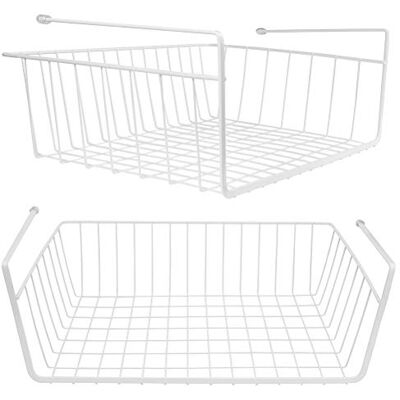 Tebery Confezione da 2 cestini portaoggetti sotto mensola da appendere, da appendere sotto l'armadietto, cestini portaoggetti a scorrimento, organizer per cucina, dispensa, scrivania, libreria, bianco Tebery Confezione da 2 cestini portaoggetti sotto mensola da appendere, da appendere sotto l'armadietto, cestini portaoggetti a scorrimento, organizer per cucina, dispensa, scrivania, libreria, bianco