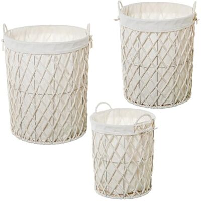 DRW Set di 3 cestini di corda di carta con tessuto di cotone poliestere bianco ø43x51+ø38x45+ø33x39 cm DRW Set di 3 cestini di corda di carta con tessuto di cotone poliestere bianco ø43x51+ø38x45+ø33x39 cm