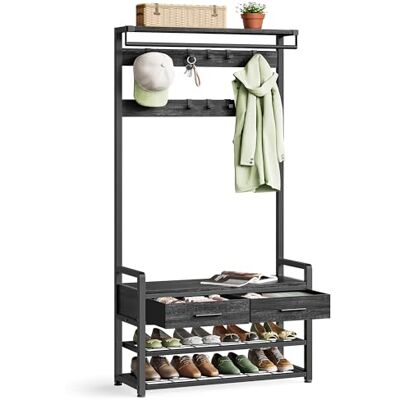 VASAGLE Appendiabiti da Ingresso, 10 Ganci, 2 Cassetti, Panca Scarpiera Design Separabile, 30 x 80,4 x 181,6 cm, Grigio Antracite e Nero Opaco, Collezione DACEY HSR429B04 VASAGLE Appendiabiti da Ingresso, 10 Ganci, 2 Cassetti, Panca Scarpiera Design Separabile, 30 x 80,4 x 181,6 cm, Grigio Antracite e Nero Opaco, Collezione DACEY HSR429B04