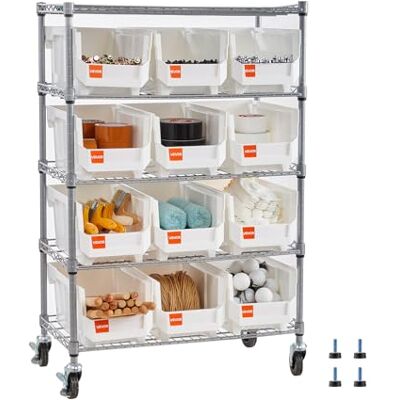VEVOR Scaffale per Carichi Pesanti Portaoggetti con Ruote a 5 Ripiani, 12 Contenitori Portaoggetti, Sistema di Scaffalature in Filo d'Acciaio, per Garage, Magazzino, Ufficio, Ristorante, Aula, Cucina VEVOR Scaffale per Carichi Pesanti Portaoggetti con Ruote a 5 Ripiani, 12 Contenitori Portaoggetti, Sistema di Scaffalature in Filo d'Acciaio, per Garage, Magazzino, Ufficio, Ristorante, Aula, Cucina