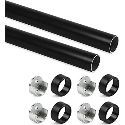 Emuca Kit Tubo per Armadio Rotondo Ø28, 750mm, Verniciato Nero, Alluminio e Zama, Lotto di 2 Emuca Kit Tubo per Armadio Rotondo Ø28, 750mm, Verniciato Nero, Alluminio e Zama, Lotto di 2