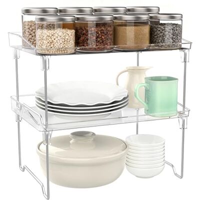 Euqvunn 2 Confezioni Ripiano Salvaspazio Cucina, Pieghevole Alzatina Cucina, Impilabile Mensole Trasparenti Organizer Cucina per Armadi, Credenze, Dispensa, Piano di Lavoro Euqvunn 2 Confezioni Ripiano Salvaspazio Cucina, Pieghevole Alzatina Cucina, Impilabile Mensole Trasparenti Organizer Cucina per Armadi, Credenze, Dispensa, Piano di Lavoro