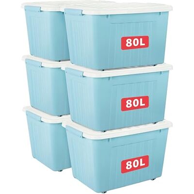 Cetomo 80L*6 Scatole di Stoccaggio con Coperchi, Contenitori in Plastica con Ruote, Clip On, Impilabili, Incastonabili, Organizzatore a Righe per Casa Ufficio, Blu, 80L-6 Pezzi Cetomo 80L*6 Scatole di Stoccaggio con Coperchi, Contenitori in Plastica con Ruote, Clip On, Impilabili, Incastonabili, Organizzatore a Righe per Casa Ufficio, Blu, 80L-6 Pezzi