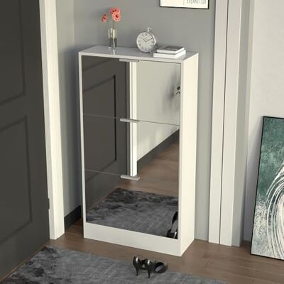 BAKAJI Scarpiera con Ante a Specchio Ribaltabili, Porta Scarpe con Ripiani a Ribalta e Maniglie, Struttura Salvaspazio Design Moderno, Ideale per Soggiorno, Ingresso, Salotto, Ufficio (3 Ante) BAKAJI Scarpiera con Ante a Specchio Ribaltabili, Porta Scarpe con Ripiani a Ribalta e Maniglie, Struttura Salvaspazio Design Moderno, Ideale per Soggiorno, Ingresso, Salotto, Ufficio (3 Ante)