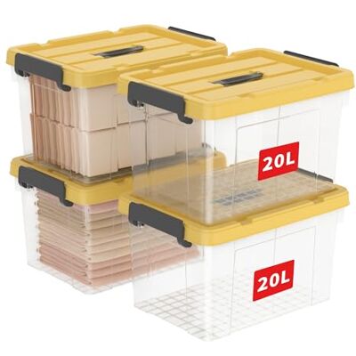 Cetomo 20L*4 Scatole di Stoccaggio, Scatole Portaoggetti con Coperchio, Organizzatore con Manico, Contenitori per Casa e Ufficio, Impilabile, Resistente, Chiaro, Giallo, Plastica, 20L-Confezione da 4 Cetomo 20L*4 Scatole di Stoccaggio, Scatole Portaoggetti con Coperchio, Organizzatore con Manico, Contenitori per Casa e Ufficio, Impilabile, Resistente, Chiaro, Giallo, Plastica, 20L-Confezione da 4