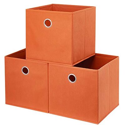 HSDT 3 Cestini Portaoggetti in Tessuto,Scatole per Vestiti Pieghevoli, Contenitori a Cubo da 28 cm, Portaoggetti Arancia Inserti, QY-SC20-3 HSDT 3 Cestini Portaoggetti in Tessuto,Scatole per Vestiti Pieghevoli, Contenitori a Cubo da 28 cm, Portaoggetti Arancia Inserti, QY-SC20-3