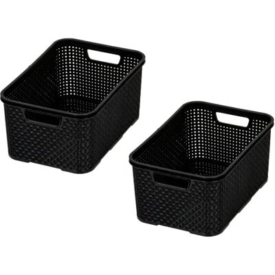 BranQ Home essential BranQ Set di 2 cestini per la casa, stile rattan, misura L, da 19 litri, senza bisfenolo A (BPA), in polipropilene (PP), colore nero, 38 x 27,8 x 18,5 cm, 2 pezzi BranQ Home essential BranQ Set di 2 cestini per la casa, stile rattan, misura L, da 19 litri, senza bisfenolo A (BPA), in polipropilene (PP), colore nero, 38 x 27,8 x 18,5 cm, 2 pezzi