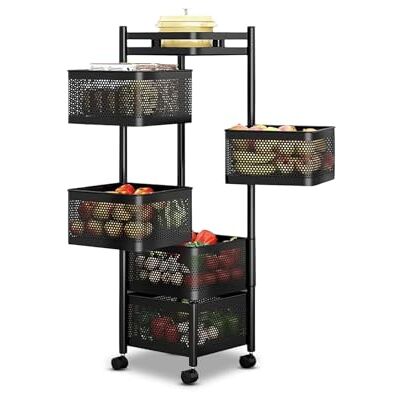Wintem Carrello Portatutto da Cucina con Ruote 28x28x94cm Nero Fatto in Metallo è Resistente e Robusto E' Richiudibile Quando non è in Uso Dotato di 5 Cestelli Quadrati da 26x26x14cm Wintem Carrello Portatutto da Cucina con Ruote 28x28x94cm Nero Fatto in Metallo è Resistente e Robusto E' Richiudibile Quando non è in Uso Dotato di 5 Cestelli Quadrati da 26x26x14cm
