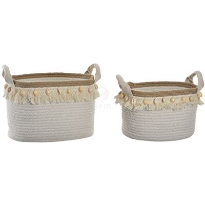 DONREGALOWEB Set di 2 cestini in Cotone e Jute in Colore Ecrù con Conchiglie 34x26x33 cm DONREGALOWEB Set di 2 cestini in Cotone e Jute in Colore Ecrù con Conchiglie 34x26x33 cm
