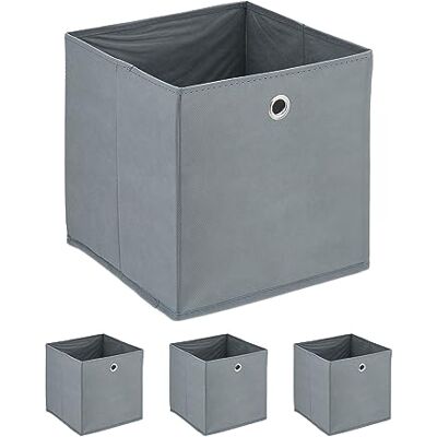Relaxdays Scatola Portaoggetti, Set 4 Box da Scaffale, HLP: 30 x 30 x 30 cm, Portagiochi Pieghevole, in Stoffa, Grigio Relaxdays Scatola Portaoggetti, Set 4 Box da Scaffale, HLP: 30 x 30 x 30 cm, Portagiochi Pieghevole, in Stoffa, Grigio