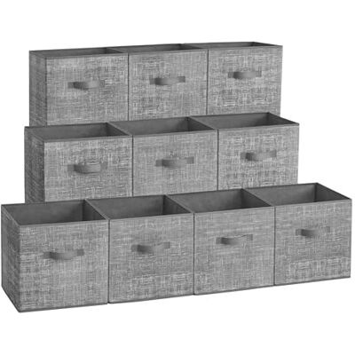 SONGMICS Cubi portaoggetti da 33 cm, in tessuto non tessuto, con doppi manici, set da 10 pezzi, organizer per armadio per mensole, pieghevoli, per vestiti, grigio Cattail SONGMICS Cubi portaoggetti da 33 cm, in tessuto non tessuto, con doppi manici, set da 10 pezzi, organizer per armadio per mensole, pieghevoli, per vestiti, grigio Cattail