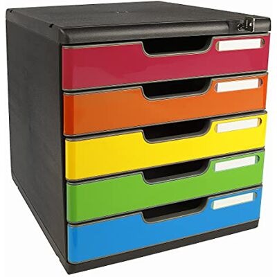 Exacompta Rif. MODULO A4 Cassettiera a 5 cassetti con chiusura a chiave per documenti A4+, dimensioni esterne: profondità 35 x larghezza 28,8 x altezza 32 cm, colore: nero/arlecchino Exacompta Rif. MODULO A4 Cassettiera a 5 cassetti con chiusura a chiave per documenti A4+, dimensioni esterne: profondità 35 x larghezza 28,8 x altezza 32 cm, colore: nero/arlecchino