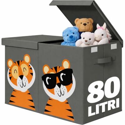 BAKAJI Box Contenitore per Giocattoli Bambini con Animali, Scatola Pieghevole Salvaspazio Capacità 80 Litri Multiuso, Organizer Richiudibile con Maniglie e Chiusura a Strappo, 62.5x31.5x40cm (Grigio) BAKAJI Box Contenitore per Giocattoli Bambini con Animali, Scatola Pieghevole Salvaspazio Capacità 80 Litri Multiuso, Organizer Richiudibile con Maniglie e Chiusura a Strappo, 62.5x31.5x40cm (Grigio)