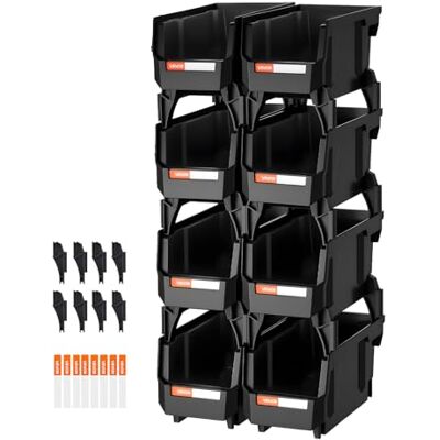 VEVOR Contenitori Impilabili in Plastica, 276 x 140 x 130 mm, 8 Pezzi, Contenitori in Plastica per Organizzare Oggetti in Armadio, Garage, Piccole Parti, Forniture per Ufficio, Altri Accessori, Nero VEVOR Contenitori Impilabili in Plastica, 276 x 140 x 130 mm, 8 Pezzi, Contenitori in Plastica per Organizzare Oggetti in Armadio, Garage, Piccole Parti, Forniture per Ufficio, Altri Accessori, Nero