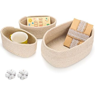 AiQInu Set di 3 Cestini Portaoggetti Intrecciato, Cestini Portaoggetti Bagno, Cestino in Cotone per Cosmetici, Cesto Organizer, Cesta Porta Oggetti per Camera da Letto, Soggiorno AiQInu Set di 3 Cestini Portaoggetti Intrecciato, Cestini Portaoggetti Bagno, Cestino in Cotone per Cosmetici, Cesto Organizer, Cesta Porta Oggetti per Camera da Letto, Soggiorno