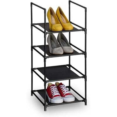 Relaxdays Scarpiera a 4 Ripiani in Stoffa, Scaffale Slim HxLxP: 72 x 33 x 33 cm, Portascarpe Salvaspazio a Colonna Relaxdays Scarpiera a 4 Ripiani in Stoffa, Scaffale Slim HxLxP: 72 x 33 x 33 cm, Portascarpe Salvaspazio a Colonna