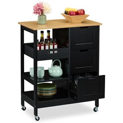 Relaxdays Carrello da cucina - 3 cassetti e 3 scomparti Relaxdays Carrello da cucina - 3 cassetti e 3 scomparti