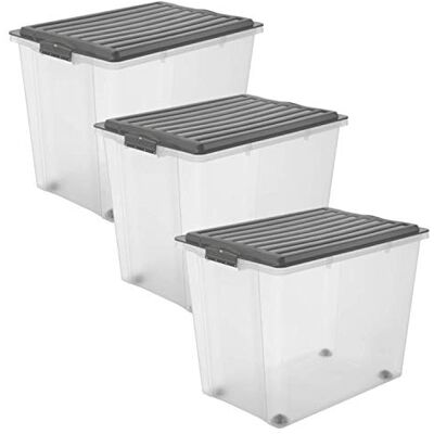 Rotho Compact Set di 3 Scatole con Coperchio e Ruote, Plastica (PP) senza BPA, Grigio (Antracite)/Trasparente, 3 x 70 L, 57.0 x 39.5 x 43.5 cm Rotho Compact Set di 3 Scatole con Coperchio e Ruote, Plastica (PP) senza BPA, Grigio (Antracite)/Trasparente, 3 x 70 L, 57.0 x 39.5 x 43.5 cm
