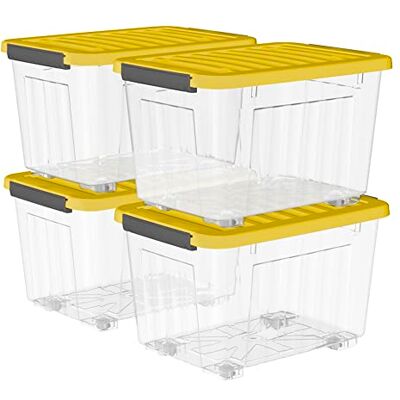 Cetomo 35L*4 Scatole di Stoccaggio con Coperchi, Contenitori in Plastica con Ruote, Clip On, Impilabili, Incastonabili, Organizzatore a Righe per Casa Ufficio, Giallo, Chiaro, 35L-4 Pezzi Cetomo 35L*4 Scatole di Stoccaggio con Coperchi, Contenitori in Plastica con Ruote, Clip On, Impilabili, Incastonabili, Organizzatore a Righe per Casa Ufficio, Giallo, Chiaro, 35L-4 Pezzi