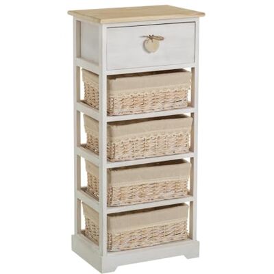 DRW Mobile ausiliario con 1 cassetto e 4 cestini in Legno e Vimini in Naturale e Bianco, Multicolore, Medidas: 30x30x12 cm DRW Mobile ausiliario con 1 cassetto e 4 cestini in Legno e Vimini in Naturale e Bianco, Multicolore, Medidas: 30x30x12 cm