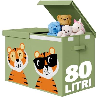 BAKAJI Box Contenitore per Giocattoli Bambini con Animali, Scatola Pieghevole Salvaspazio Capacità 80 Litri Multiuso, Organizer Richiudibile con Maniglie e Chiusura a Strappo, 62.5x31.5x40cm (Verde) BAKAJI Box Contenitore per Giocattoli Bambini con Animali, Scatola Pieghevole Salvaspazio Capacità 80 Litri Multiuso, Organizer Richiudibile con Maniglie e Chiusura a Strappo, 62.5x31.5x40cm (Verde)