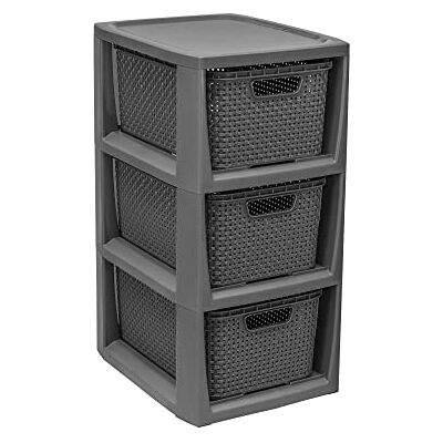 BranQ Home essential 100% plastica riciclata in polipropilene, ecologica, mensola in design rattan, 29,5 x 24 x 48,7 cm, 3 cesti, antracite ecologico BranQ Home essential 100% plastica riciclata in polipropilene, ecologica, mensola in design rattan, 29,5 x 24 x 48,7 cm, 3 cesti, antracite ecologico