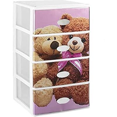 GREAT PLASTIC , cassettiera componibile con 4 cassetti, parte frontale trasparente con decorazione per bambini, colore: rosa/bianco, set di 21 pz. GREAT PLASTIC , cassettiera componibile con 4 cassetti, parte frontale trasparente con decorazione per bambini, colore: rosa/bianco, set di 21 pz.