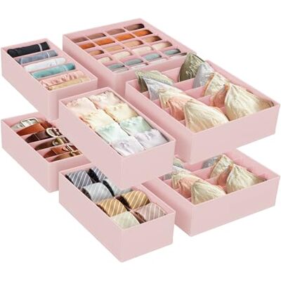 SONGMICS Set di 8 Divisori per Cassetti, Organizzatori per Biancheria Intima Pieghevole, per Reggiseni Mutande Calzini Cravatte, Scatole Portaoggetti in Tessuto per Armadio, Rosa RUS008P01 SONGMICS Set di 8 Divisori per Cassetti, Organizzatori per Biancheria Intima Pieghevole, per Reggiseni Mutande Calzini Cravatte, Scatole Portaoggetti in Tessuto per Armadio, Rosa RUS008P01