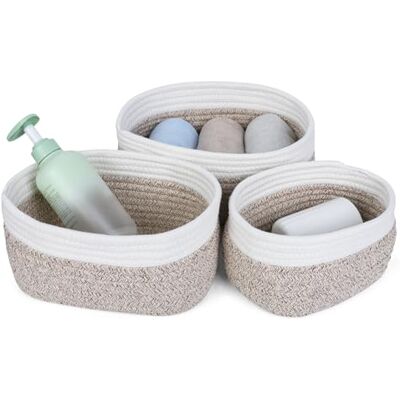 Cozary Cestini Portaoggetti Intrecciato, Impilabile Scatola Di Immagazzinaggio In Corda Di Cotone, Organizer,Ecorazione Cestini Stoccaggio Per Bagno Cameretta Salotto Ufficio, 3 Pezzi, Grigio Cozary Cestini Portaoggetti Intrecciato, Impilabile Scatola Di Immagazzinaggio In Corda Di Cotone, Organizer,Ecorazione Cestini Stoccaggio Per Bagno Cameretta Salotto Ufficio, 3 Pezzi, Grigio