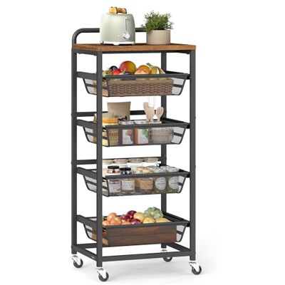 VASAGLE Carrello da Cucina a 5 Ripiani, con Cesti Scorrevoli, con Rotelle Carrellino da Cucina, 40 x 31,7 x 95 cm, con Maniglia, Marrone Vintage e Nero Opaco, Collezione DACEY VASAGLE Carrello da Cucina a 5 Ripiani, con Cesti Scorrevoli, con Rotelle Carrellino da Cucina, 40 x 31,7 x 95 cm, con Maniglia, Marrone Vintage e Nero Opaco, Collezione DACEY
