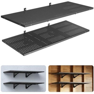 VEVOR Mensola da Parete Portaoggetti per Garage Officina 2 pezzi 122x50,3 cm, Pannelli Forati Scaffale Portaoggetti 2 Ripiani Carico Singolo 127 kg per Lavanderia Cucina Officina, Nero VEVOR Mensola da Parete Portaoggetti per Garage Officina 2 pezzi 122x50,3 cm, Pannelli Forati Scaffale Portaoggetti 2 Ripiani Carico Singolo 127 kg per Lavanderia Cucina Officina, Nero