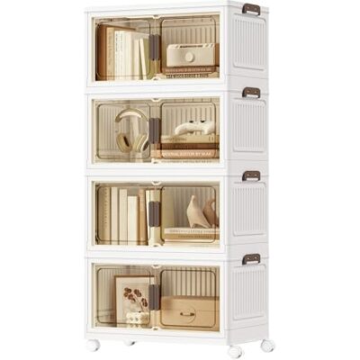 SONGMICS Scatole Portaoggetti, Cassettiera Plastica con Coperchio, Organizer Pieghevole con Ruote a 4 Livelli, 60 x 32,5 x 120 cm, Contenitori per Armadio, Bianco, Collezione Dennys SONGMICS Scatole Portaoggetti, Cassettiera Plastica con Coperchio, Organizer Pieghevole con Ruote a 4 Livelli, 60 x 32,5 x 120 cm, Contenitori per Armadio, Bianco, Collezione Dennys