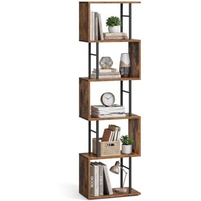 VASAGLE Libreria a Forma di S a 6 Ripiani, in Legno e Metallo, Scaffalatura Portaoggetti, 38 x 24 x 157,2 cm, per Soggiorno e Ufficio, Marrone Vintage e Nero Opaco, Collezione Barnet VASAGLE Libreria a Forma di S a 6 Ripiani, in Legno e Metallo, Scaffalatura Portaoggetti, 38 x 24 x 157,2 cm, per Soggiorno e Ufficio, Marrone Vintage e Nero Opaco, Collezione Barnet