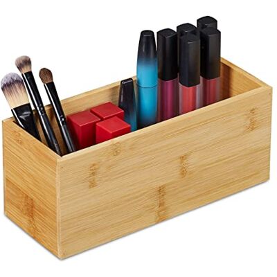 Relaxdays Organizer in bambù, Contenitore Portaoggetti, Cucina e Bagno, HLP: 9,5x23x9 cm, Porta Trucchi, Color Naturale Relaxdays Organizer in bambù, Contenitore Portaoggetti, Cucina e Bagno, HLP: 9,5x23x9 cm, Porta Trucchi, Color Naturale