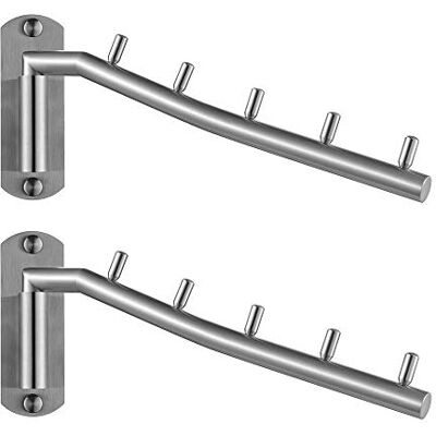 JQK Appendiabiti pieghevole in acciaio inox, con braccio oscillante e gancio per appendere vestiti, organizer per armadio, finitura spazzolata, montaggio a parete, confezione da 2 JQK Appendiabiti pieghevole in acciaio inox, con braccio oscillante e gancio per appendere vestiti, organizer per armadio, finitura spazzolata, montaggio a parete, confezione da 2