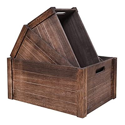 SENRYEE Set di 3 casse in legno anticato nero anticato, scatole decorative rustiche, set di 3 cassette portaoggetti in legno massello naturale fatte a mano (nero rustico) SENRYEE Set di 3 casse in legno anticato nero anticato, scatole decorative rustiche, set di 3 cassette portaoggetti in legno massello naturale fatte a mano (nero rustico)