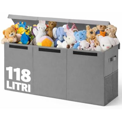 BAKAJI Scatole Portagiochi per Bambini, Scatola Portaoggetti con Coperchio e 3 Scomparti, Porta Giochi da Cameretta Pieghevole in TNT, Scatole Organizer Box Capacità 118 Litri, 91.5x32x40.5cm (Grigio) BAKAJI Scatole Portagiochi per Bambini, Scatola Portaoggetti con Coperchio e 3 Scomparti, Porta Giochi da Cameretta Pieghevole in TNT, Scatole Organizer Box Capacità 118 Litri, 91.5x32x40.5cm (Grigio)