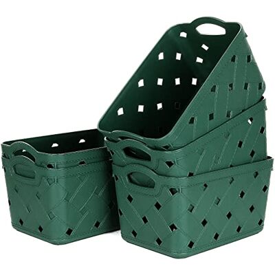 ASelected Confezione da 5 cestini portaoggetti in plastica intrecciata con manici, piccoli, 24 x 16 x 14 cm, alla moda, con motivo a pelle intrecciata, per cucina, soggiorno, ufficio, bagno, camera da ASelected Confezione da 5 cestini portaoggetti in plastica intrecciata con manici, piccoli, 24 x 16 x 14 cm, alla moda, con motivo a pelle intrecciata, per cucina, soggiorno, ufficio, bagno, camera da