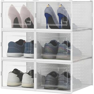 BAKAJI 6 x Scatole per scarpe Portascarpe Impilabili con Coperchi, Assemblaggio Facile, Porta Scarpe Salvaspazio Trasparenti, Contenitori Box Organizer Portaoggetti, (Set 6 Pz, 35 x 25 x 19 cm) BAKAJI 6 x Scatole per scarpe Portascarpe Impilabili con Coperchi, Assemblaggio Facile, Porta Scarpe Salvaspazio Trasparenti, Contenitori Box Organizer Portaoggetti, (Set 6 Pz, 35 x 25 x 19 cm)
