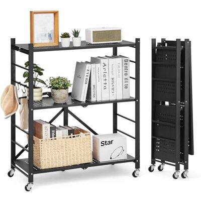 VEVOR Scaffale Portaoggetti Pieghevole a 3 Ripiani con Ruote, Scaffale in Metallo Pieghevole, Robusto Resistente Senza Montaggio, Ideale per Garage, Cucina, Cantina Nero 330 x 760 x 910 mm VEVOR Scaffale Portaoggetti Pieghevole a 3 Ripiani con Ruote, Scaffale in Metallo Pieghevole, Robusto Resistente Senza Montaggio, Ideale per Garage, Cucina, Cantina Nero 330 x 760 x 910 mm