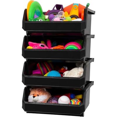 ReadySpace Contenitori in plastica extra large per organizzare e riporre bidoni per armadio, cucina, ufficio o dispensa, 37 x 41 x 17 cm, confezione da 4, nero ReadySpace Contenitori in plastica extra large per organizzare e riporre bidoni per armadio, cucina, ufficio o dispensa, 37 x 41 x 17 cm, confezione da 4, nero