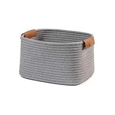 H&H Cesto in Cotone Grigio con Manici in Ecopelle Rettangolare 30x24x18hcm H&H Cesto in Cotone Grigio con Manici in Ecopelle Rettangolare 30x24x18hcm